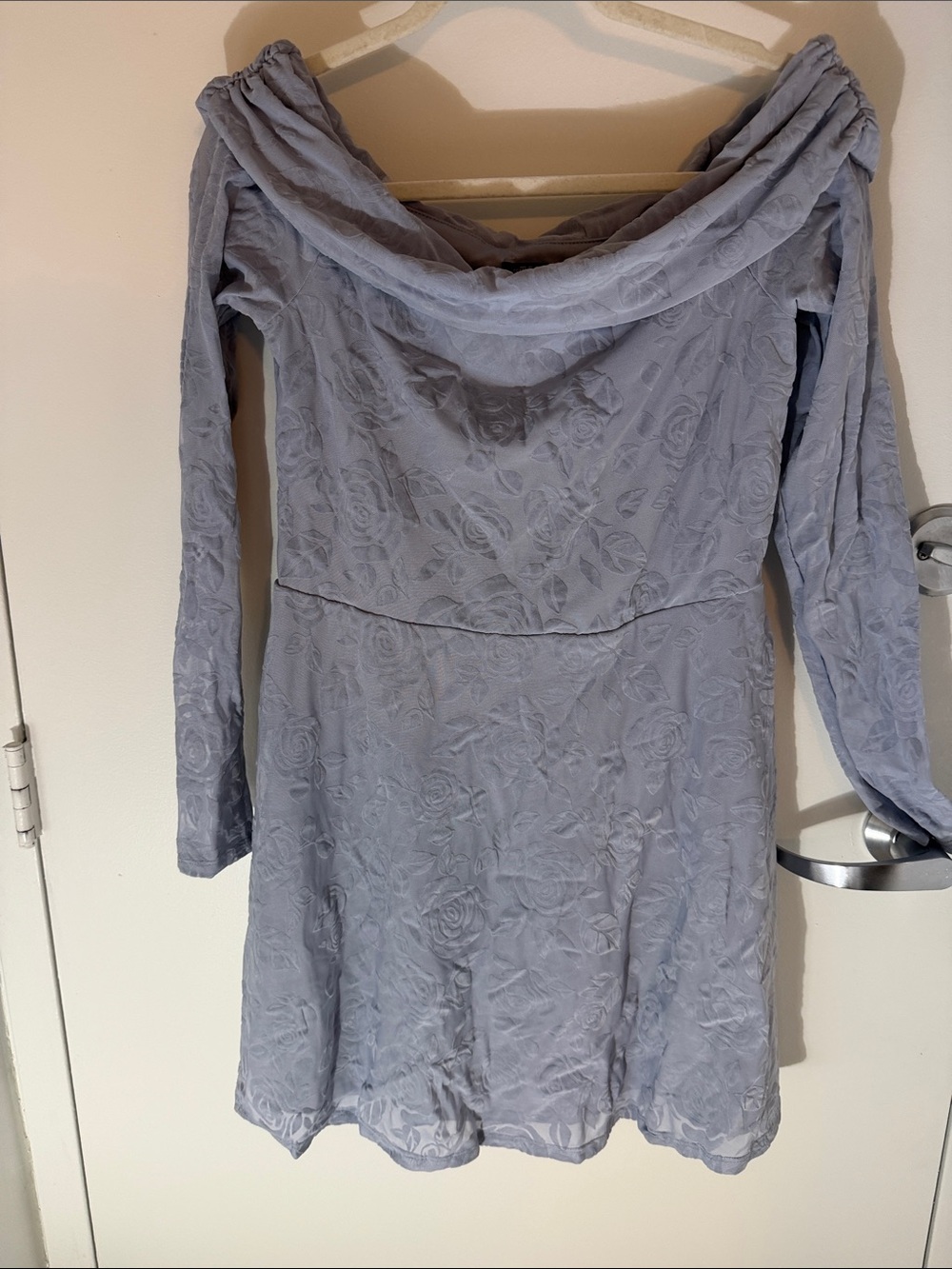 Off-Shoulder Purplish Gray Floral Lace Dress